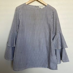 White and blue striped peplum sleeve top